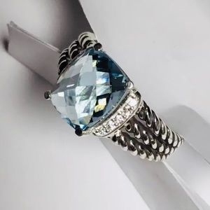 David Yurman Sz 7 Blue Topaz and diamond ring